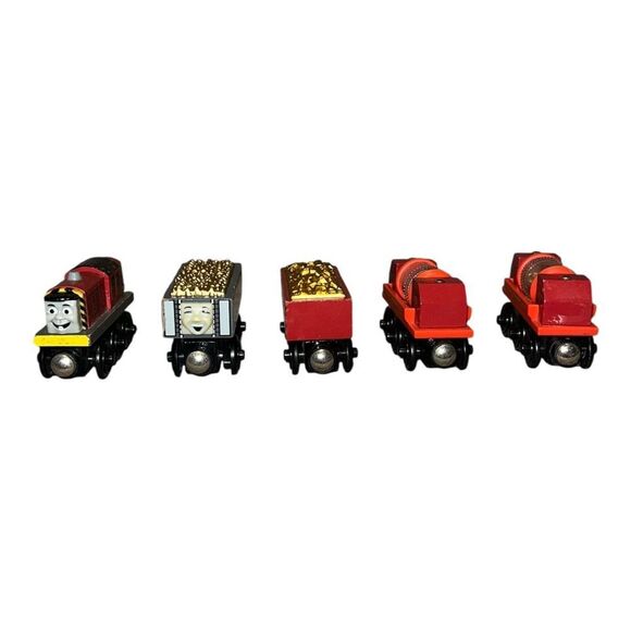 Thomas the Train Tank Engine Wooden Railway Gold Dust Salty & Gold Cars 5 Pc - Picture 2 of 6